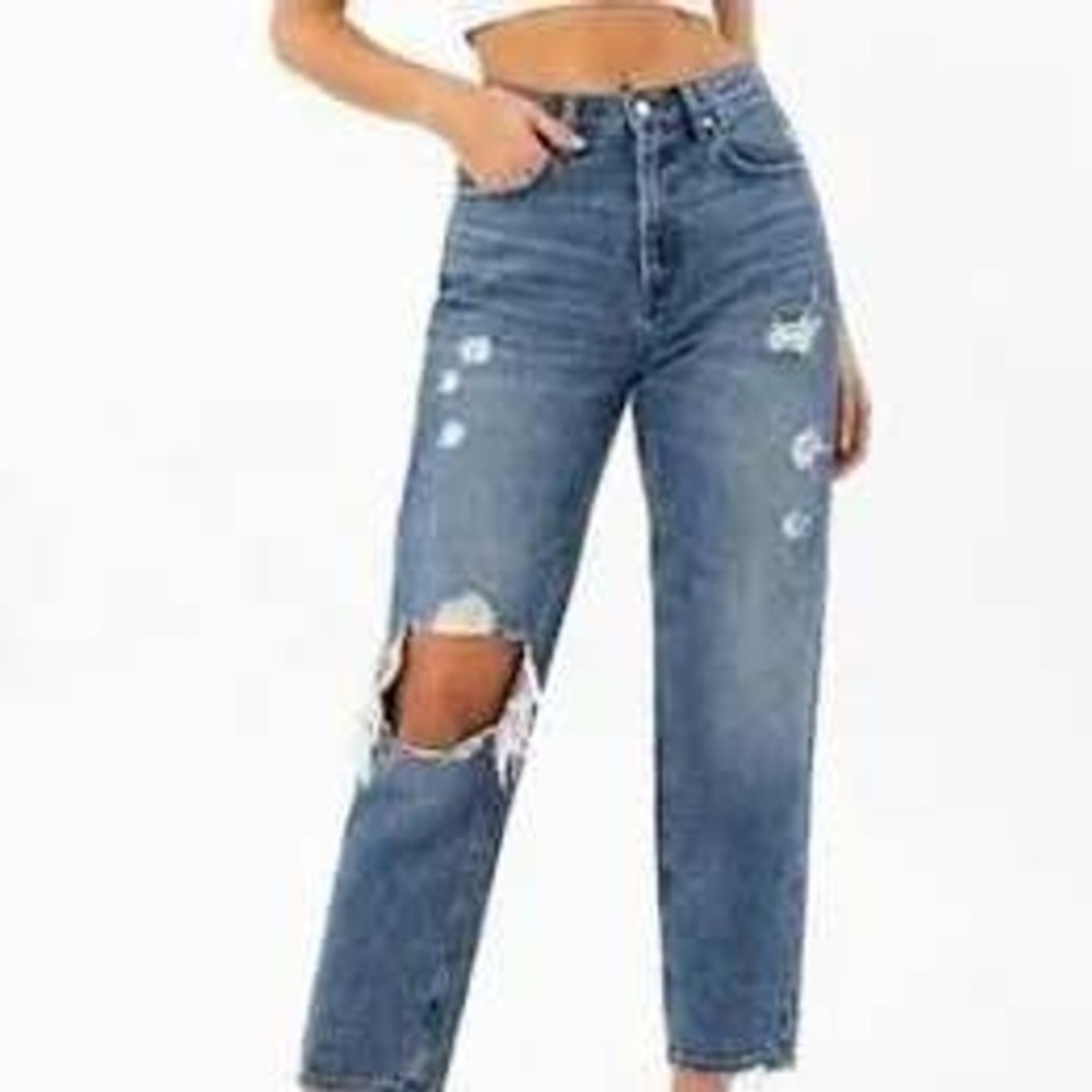 Abercrombie Women Jeans 26 Blue Curve Love High Rise Mom Jean Distressed Cotton